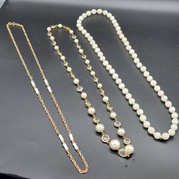 Set of 3 White and Gold Statement Necklaces - Picture 6 of 6